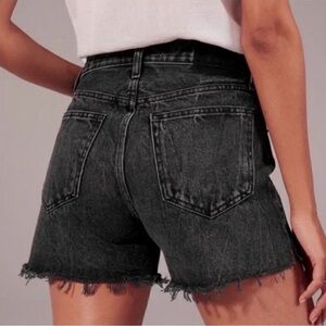 Abercrombie & Fitch Mid Rise Boyfriend Black Frayed Hem Denim Shorts